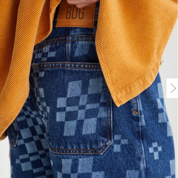Urban Outfitters Jeans Mens Blue 32x32 Bow Fit Checkerboard Dark Wash Denim - Picture 5 of 5
